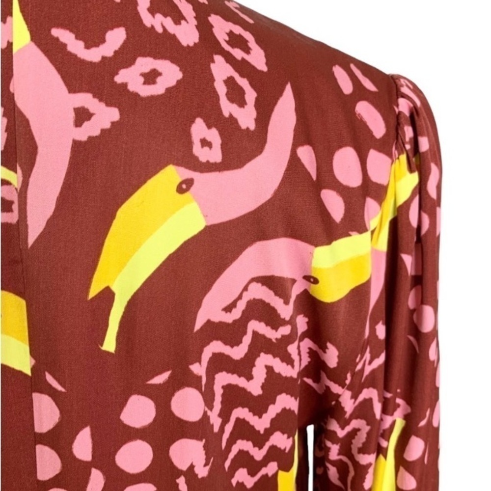 FARM RIO NWT Toucanissimo Long Sleeve Print Wrap Dress Sz Small Maximalist NEW - Picture 5 of 16